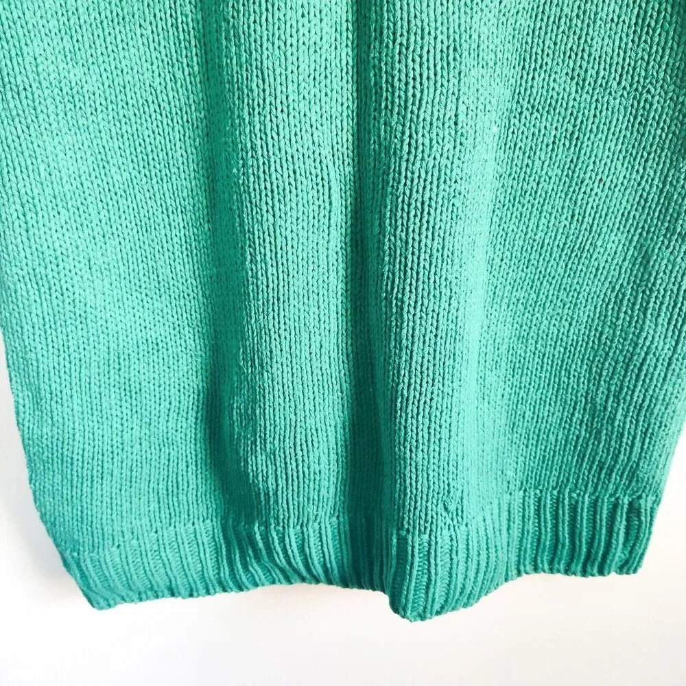 Chaus Sweater Linen Cotton 90s Medium Knit Sleeveless Floral Womens Green Vtg